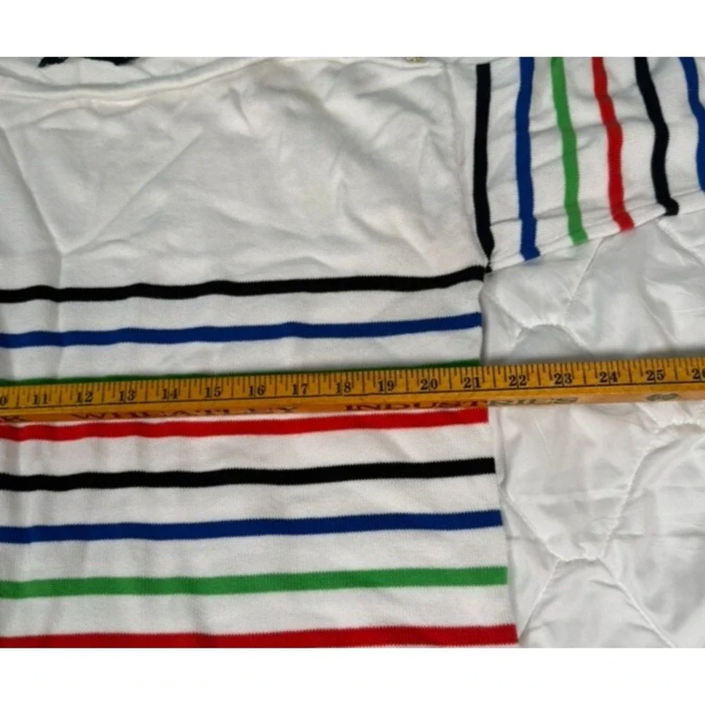 Lauren Ralph Lauren Women's Sweater Size L White Multicolor Stripe‎ Gold Button - Picture 5 of 11